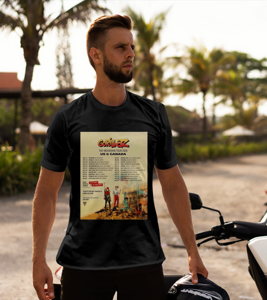 Gorillaz The Mountain Tour 2026 US Canada Dates Little Simz Deltron 3030 T-Shirt