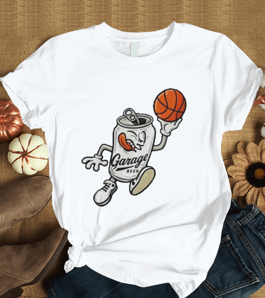 Garage Beer Can Basketball Cartoon T-Shirt