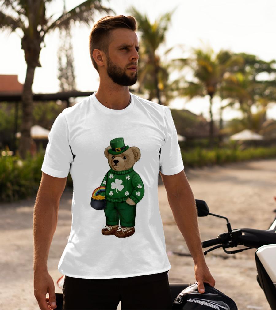 Lucky Teddy Bear Irish St Patricks Day Clover Rainbow Pot Of Gold T-Shirt