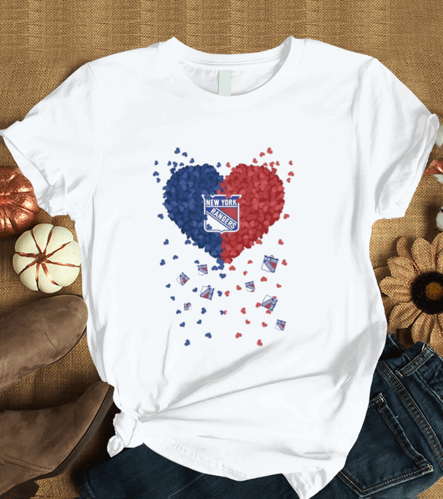 New York Rangers Heart Shaped Emblem With Blue And Red T-Shirt