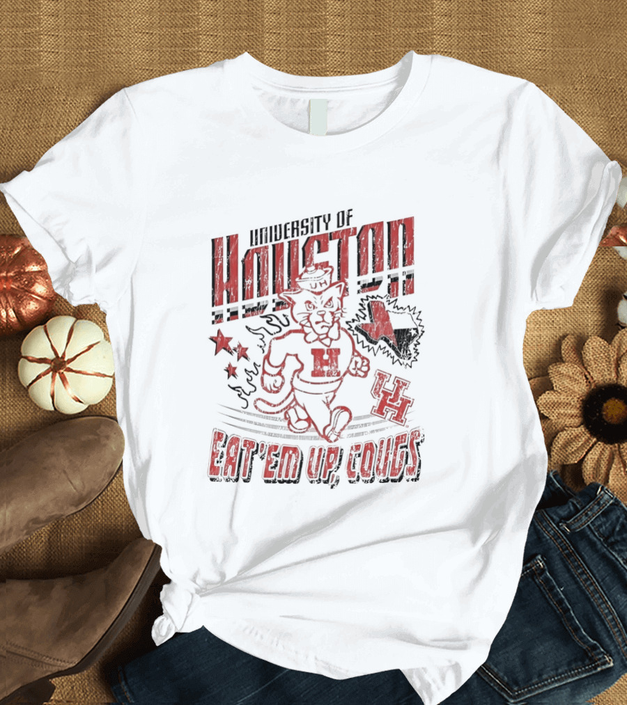 University Of Houston Eat 'Em Up Cougs Runnin' Houston Cougar Texas Stars And Paw T-Shirt
