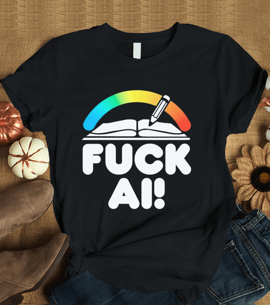 FUCK AI Open Book With Rainbow Pencil T-Shirt