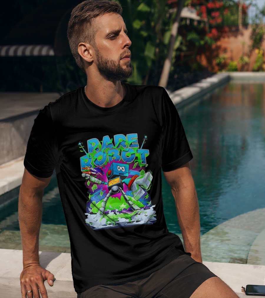 RARE ROBOT 555 Futuristic Retro Neon Style Robot Explosion T-Shirt