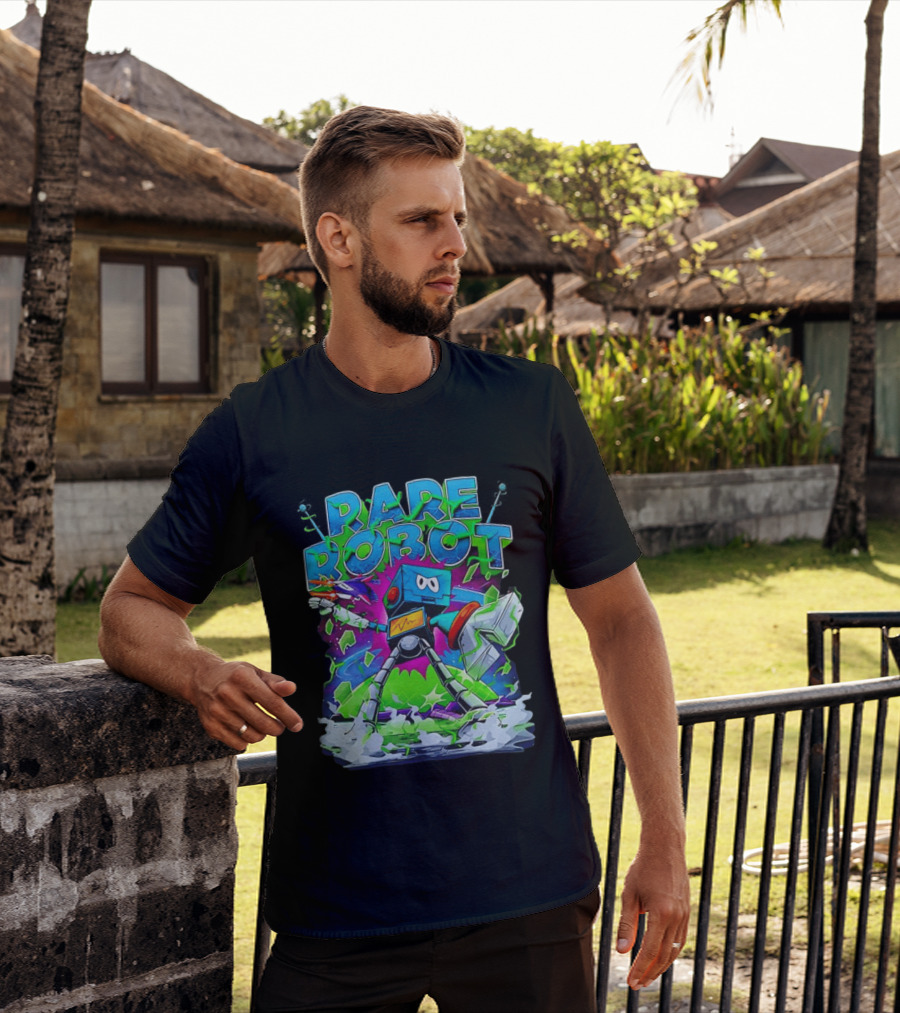RARE ROBOT 555 Futuristic Retro Neon Style Robot Explosion T-Shirt