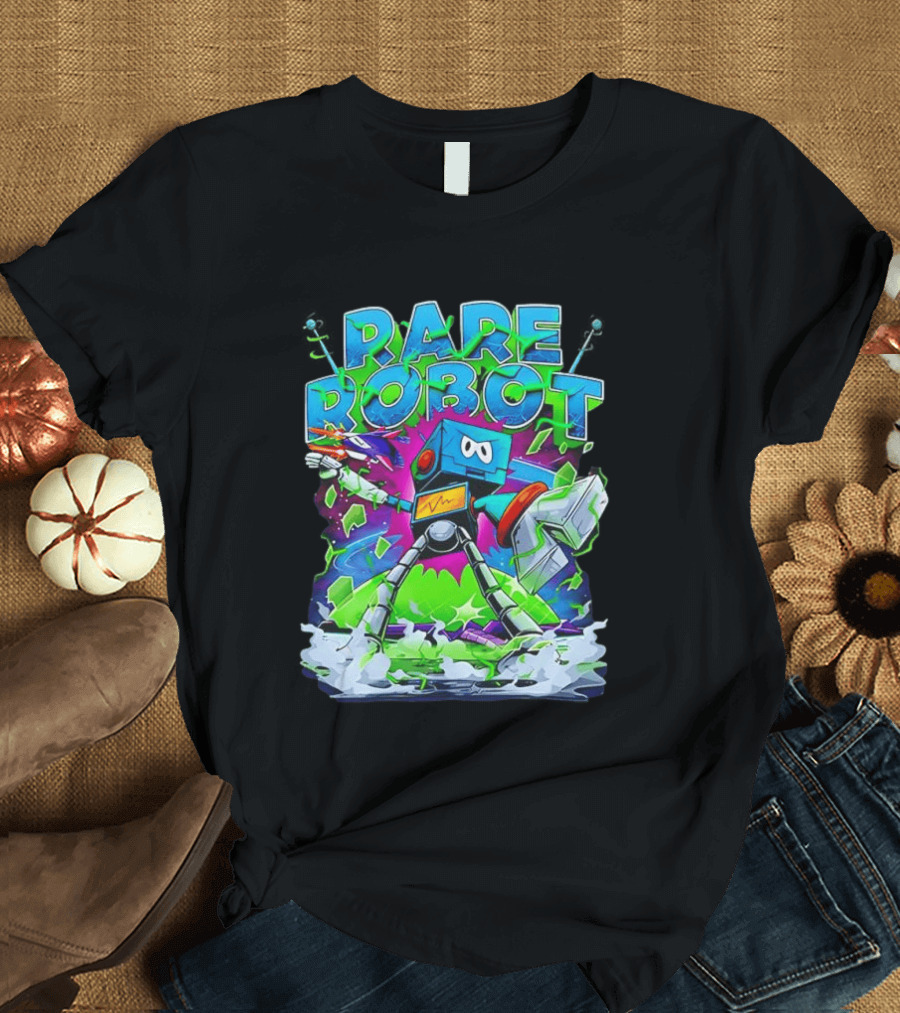 RARE ROBOT 555 Futuristic Retro Neon Style Robot Explosion T-Shirt