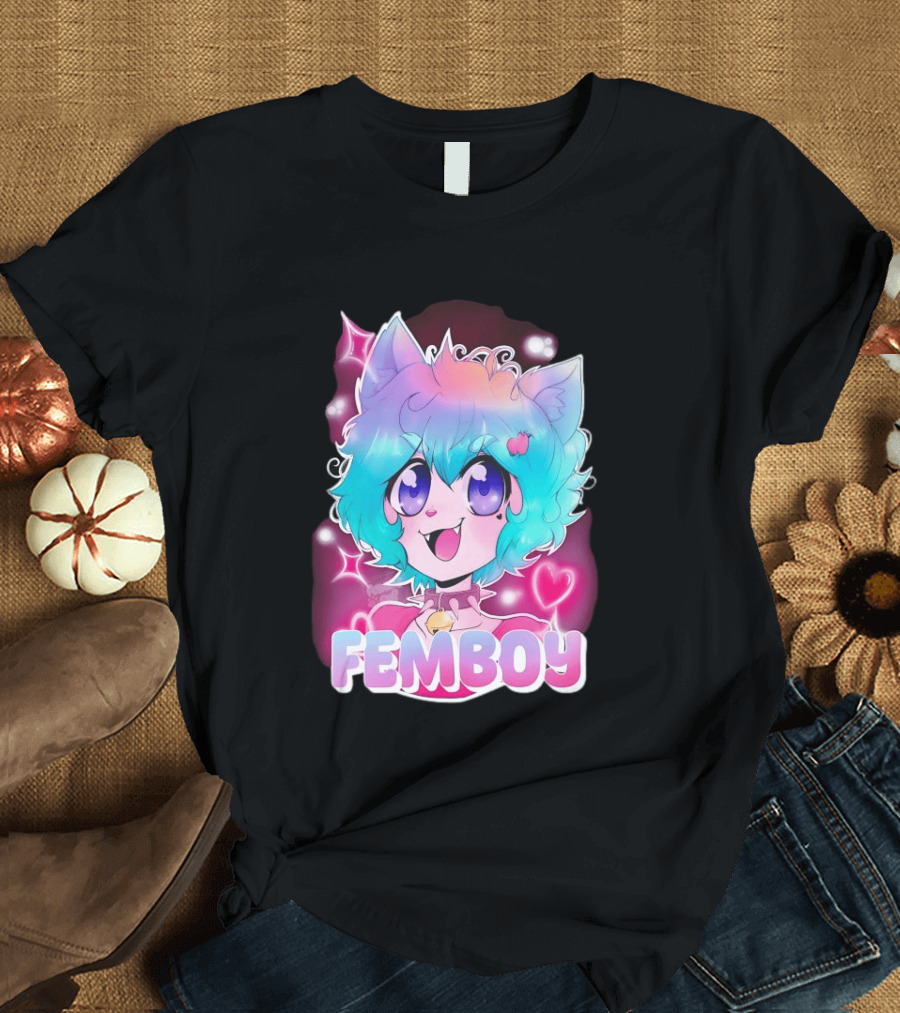Femboy Anime Pastel Cat Ears Kawaii Aesthetic Cute T-Shirt