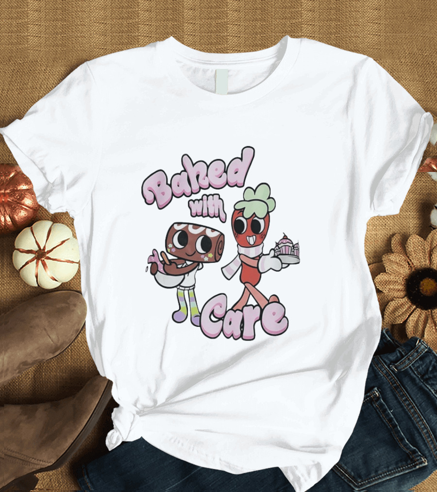 Baked With Care Baking Characters Cartoon T-Shirt