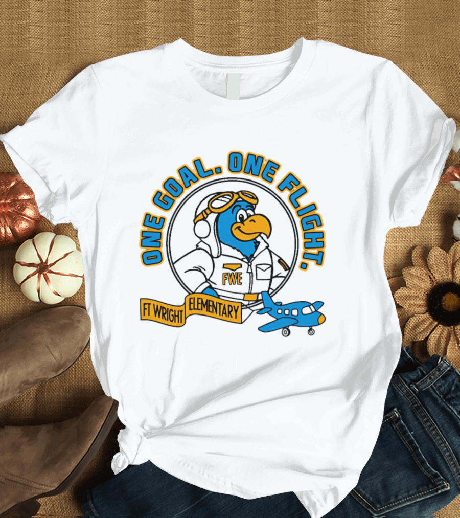 Ft Wright Elementary Falcons One Goal One Flight Pilot Bird With Plane T-Shirt