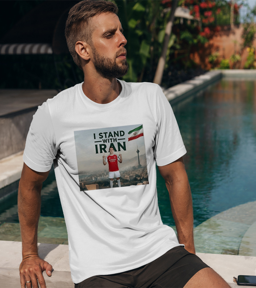 I Stand With Iran Soccer Supporter With Flag And Cityscape T-Shirt