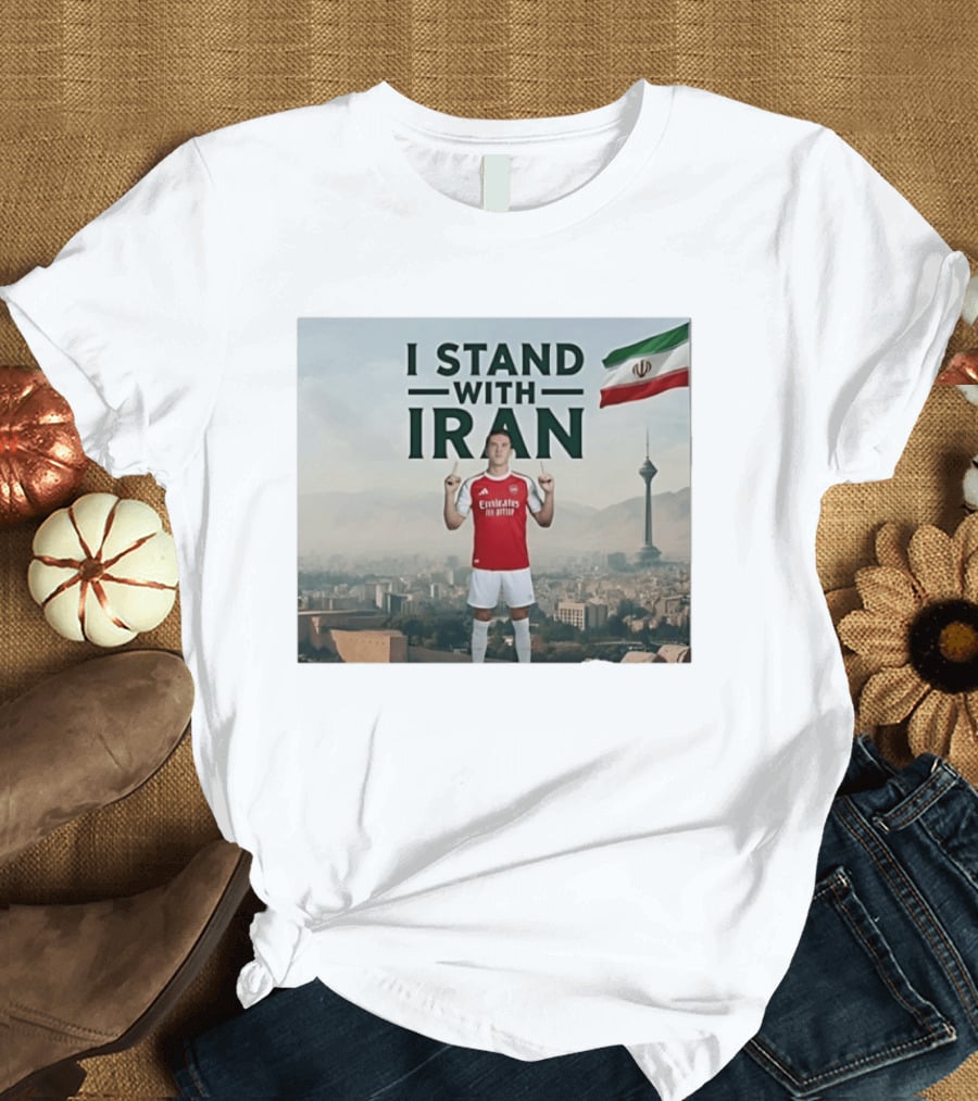 I Stand With Iran Soccer Supporter With Flag And Cityscape T-Shirt