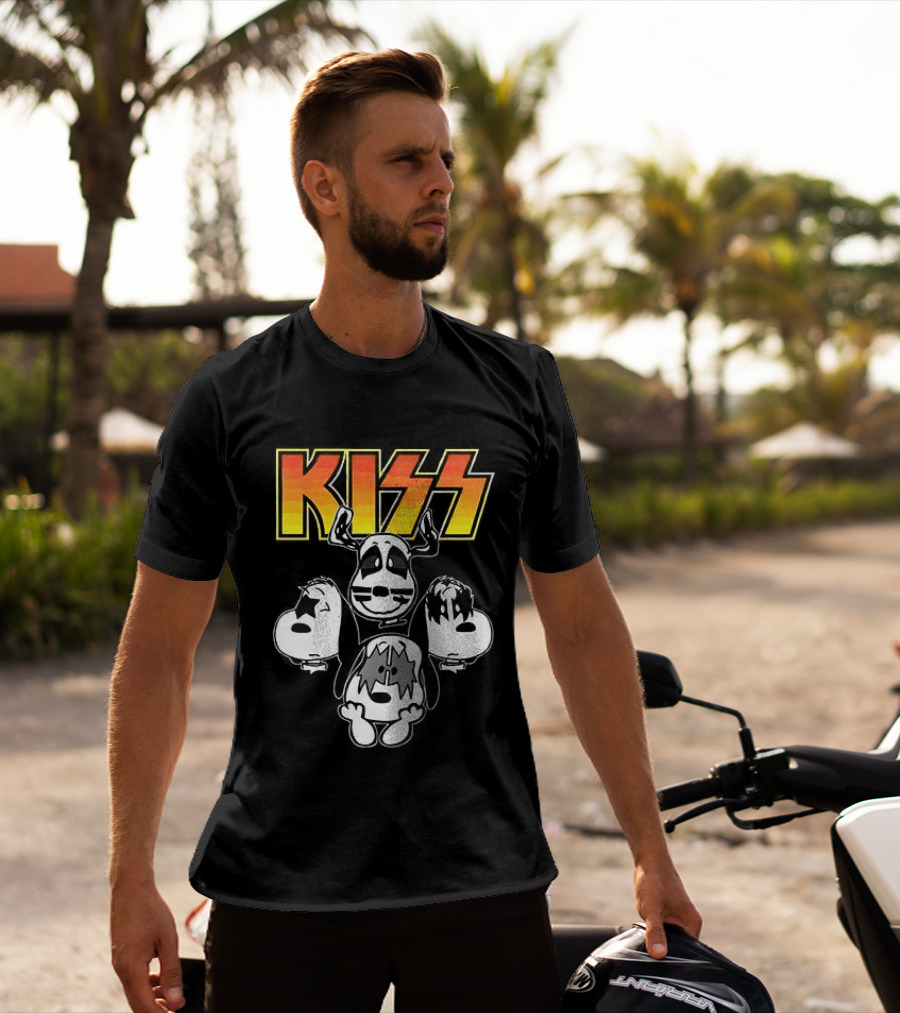 Kiss X Peanuts Snoopy Shout It Out Loud Collaboration Featuring Iconic Characters T-Shirt