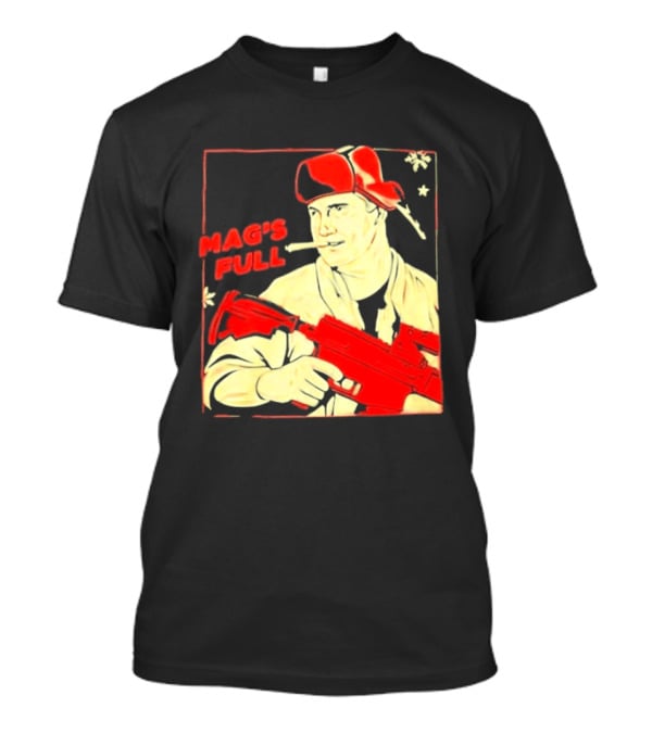 Mag's Full Armed Character With Red Cap And Gun T-Shirt