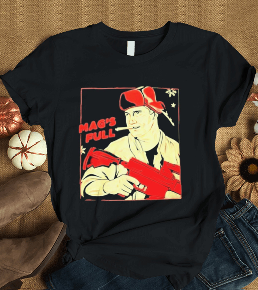 Mag's Full Armed Character With Red Cap And Gun T-Shirt