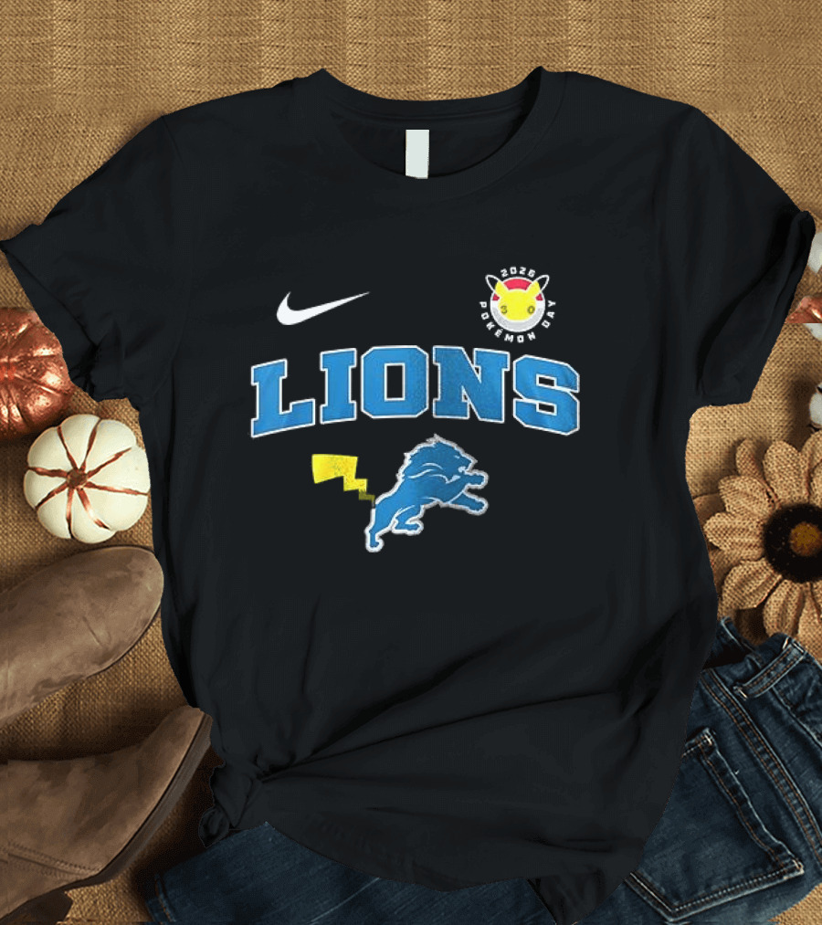 Nike Detroit Lions Pikachu Pokemon Day 2023 Anniversary T-Shirt
