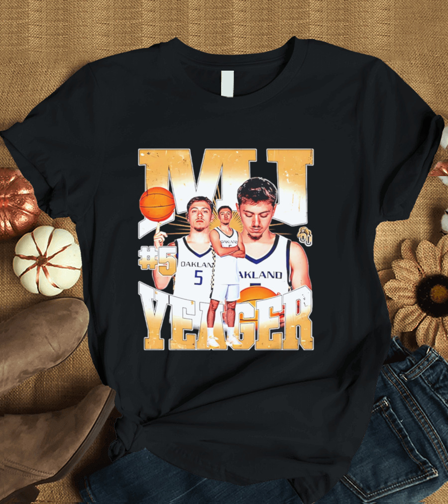 MJ Yeager Oakland Basketball #5 NCAA Player Collage T-Shirt