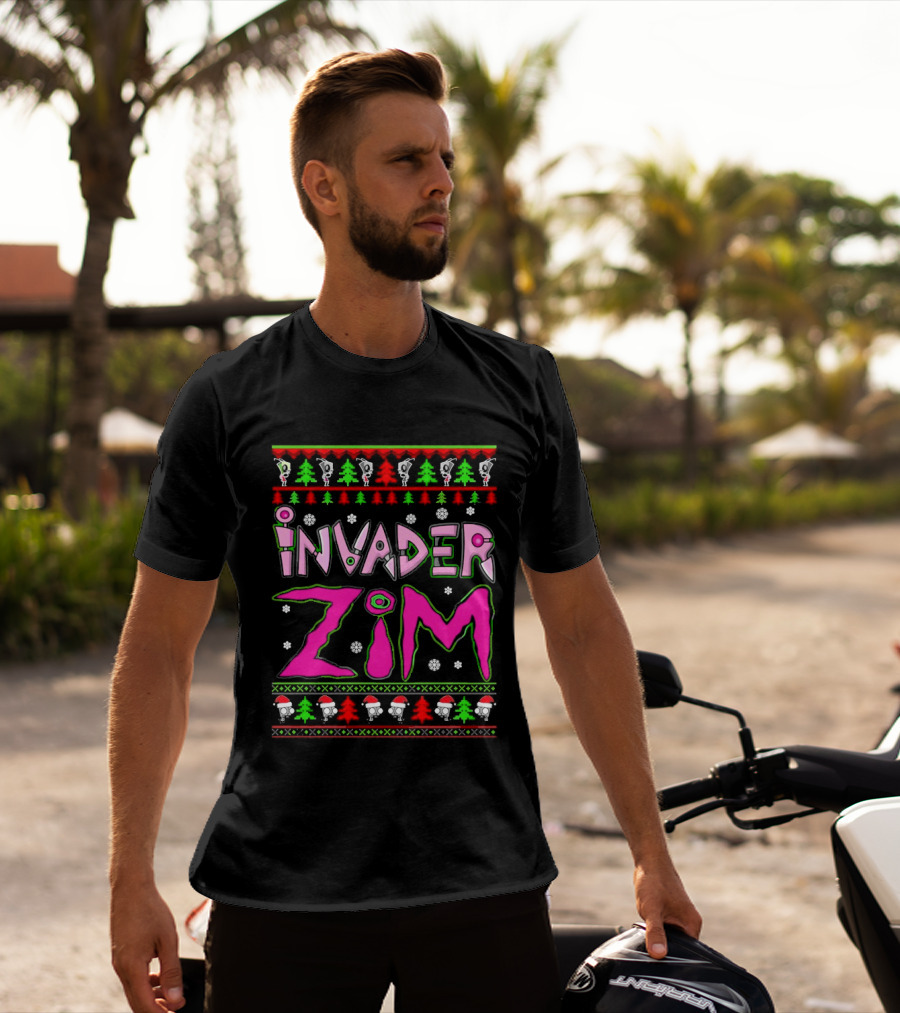 Invader Zim Christmas Sweater Santa Hat Trees T-Shirt