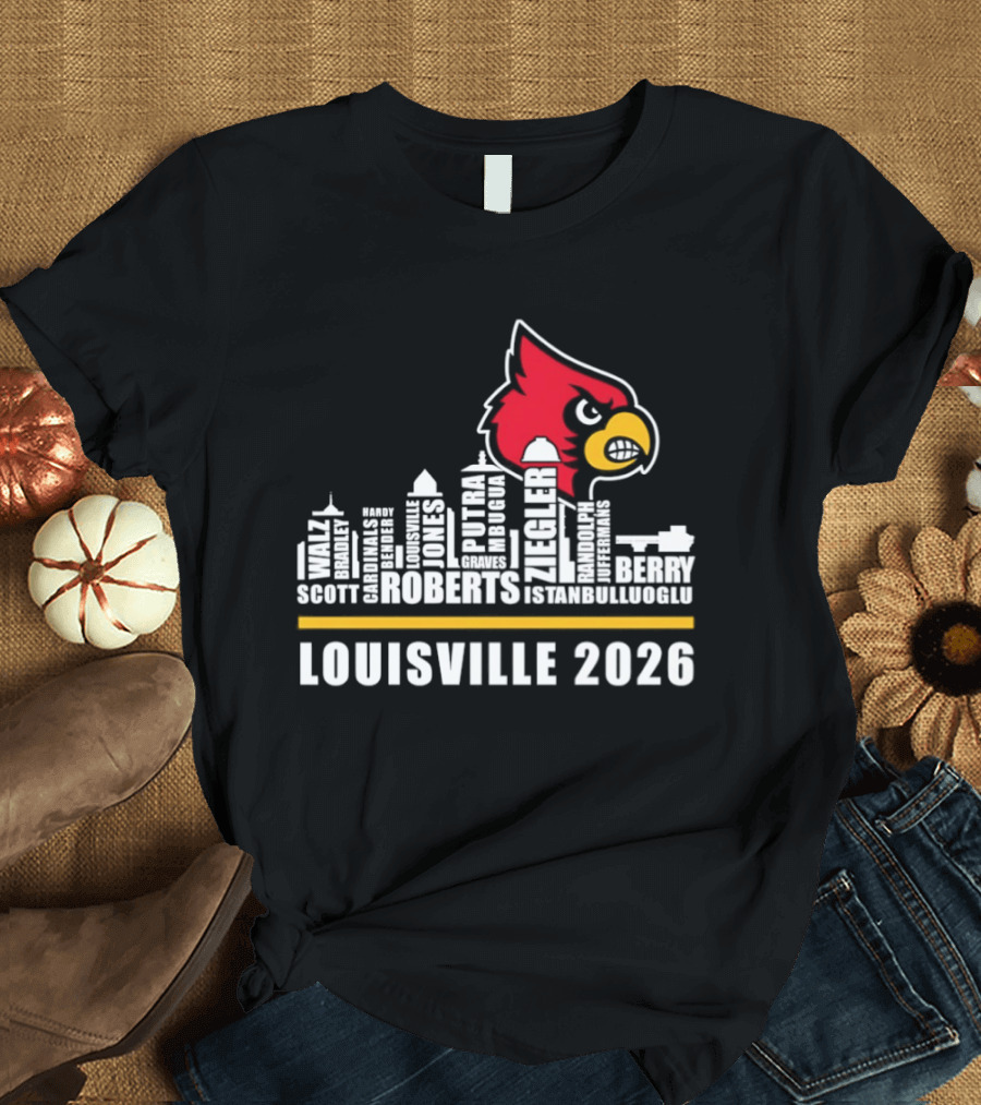Louisville 2026 Cardinals Skyline Scott Roberts Berry Stephenson T-Shirt
