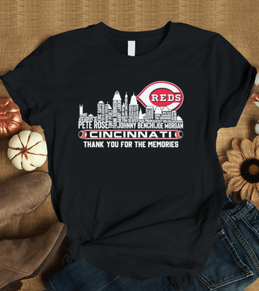 Cincinnati Reds Legends Skyline Thank You For The Memories T-Shirt