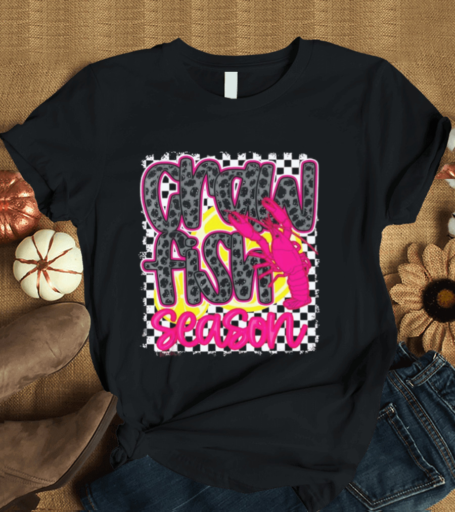 Crawfish Season Pink Lobster Bold Text Fun T-Shirt