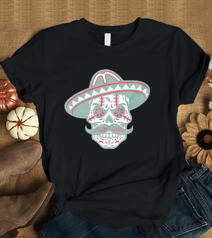 Sugar Skull Sombrero Baseball Team Mexico Nacho Alvarez Jr T-Shirt
