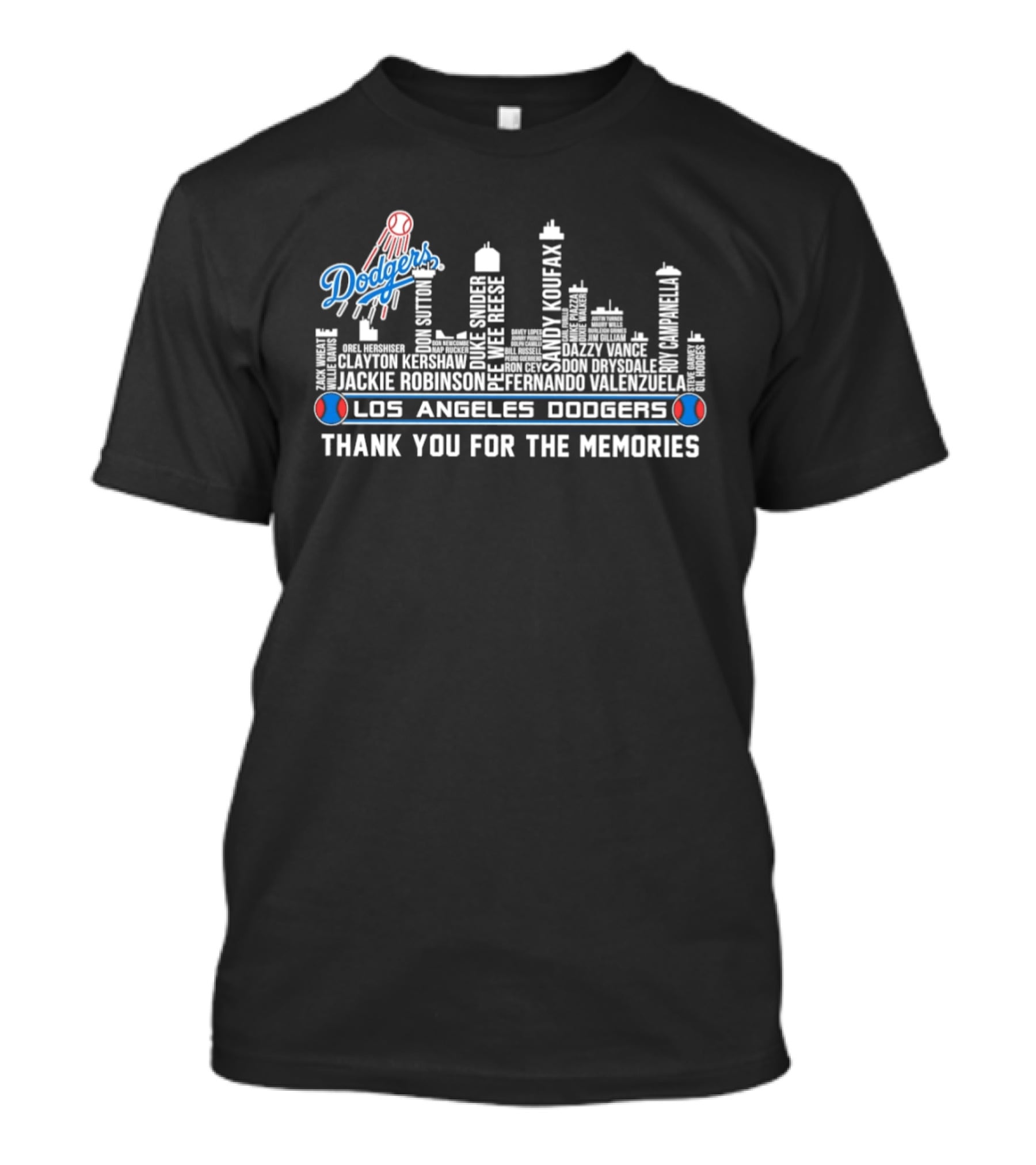 Los Angeles Dodgers Legends Skyline Names Thank You For The Memories T-Shirt