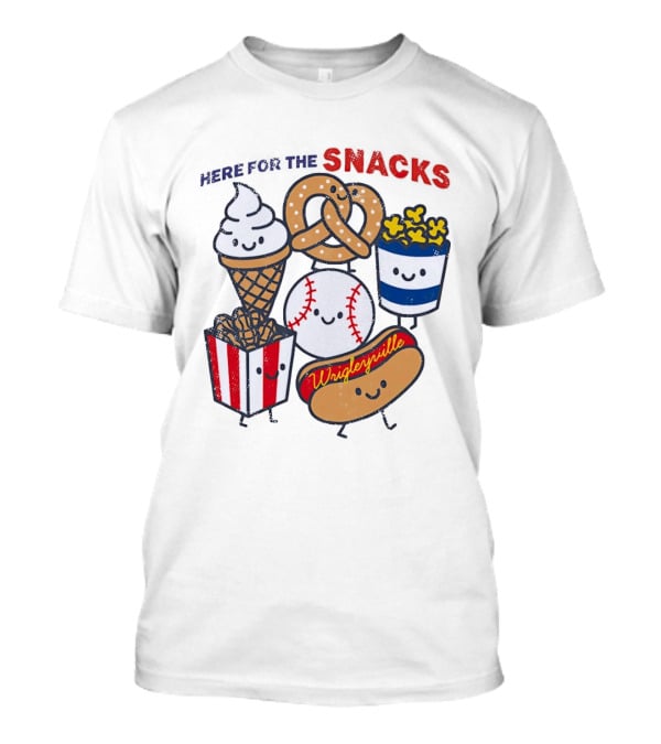 Here For The Snacks Wrigleyville Baseball Ice Cream Popcorn Hotdog Pretzel T-Shirt