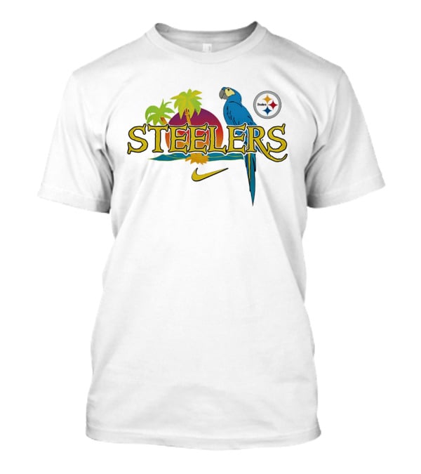 Pittsburgh Steelers Tropical Parrot Palm Trees Sunset It's 5 O' Somewhere T-Shirt