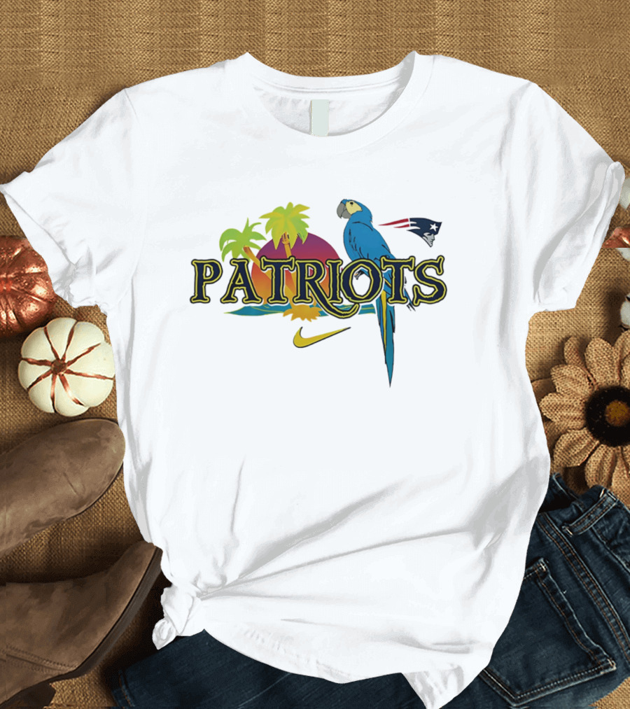 New England Patriots Tropical Parrot Sunset Nike Sports Fan T-Shirt