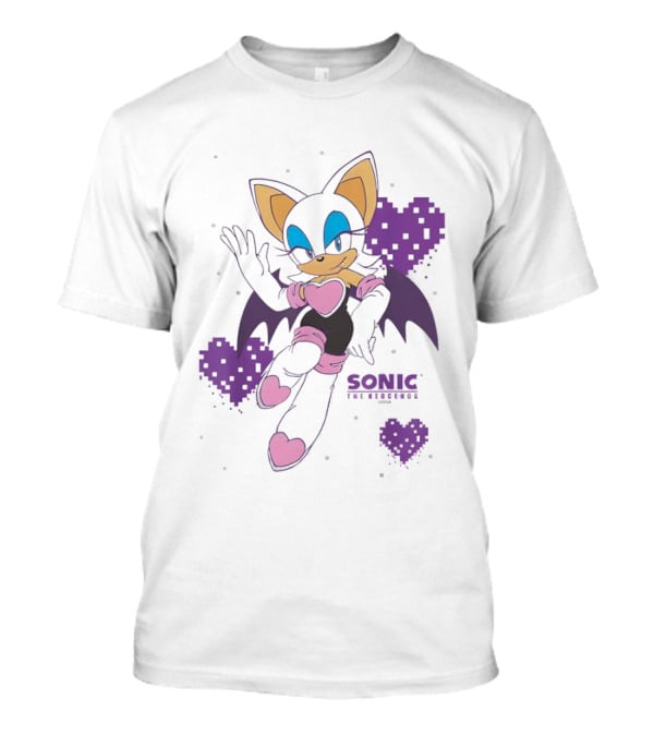 Sonic The Hedgehog Rouge The Bat Pixelated Purple Hearts T-Shirt