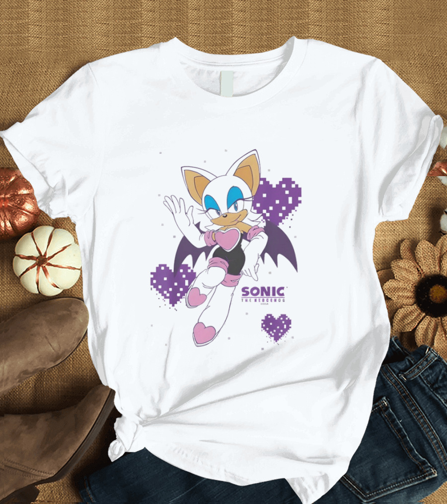 Sonic The Hedgehog Rouge The Bat Pixelated Purple Hearts T-Shirt