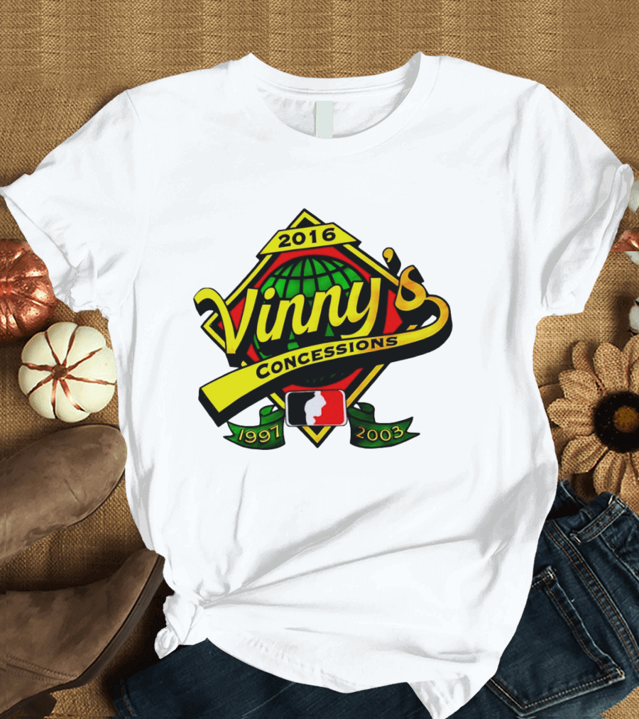 Vinny's Concessions 1997 2003 2016 Globe Ribbon T-Shirt