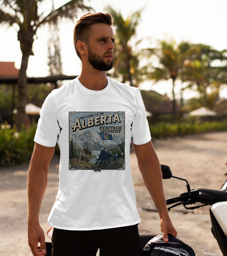 Welcome To An Alberta Heritage Moment Iwo Jima Inspired Rockies Scene T-Shirt