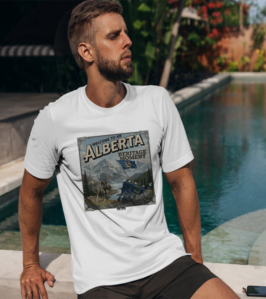 Welcome To An Alberta Heritage Moment Iwo Jima Inspired Rockies Scene T-Shirt