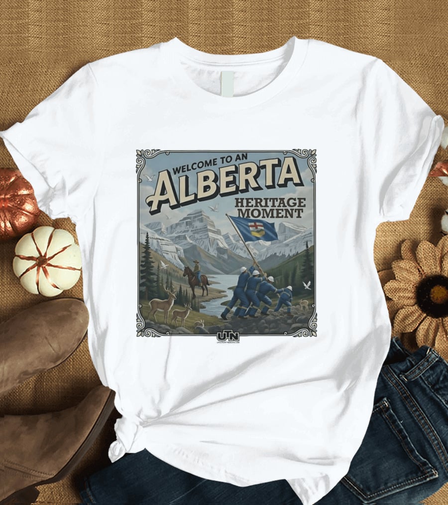 Welcome To An Alberta Heritage Moment Iwo Jima Inspired Rockies Scene T-Shirt