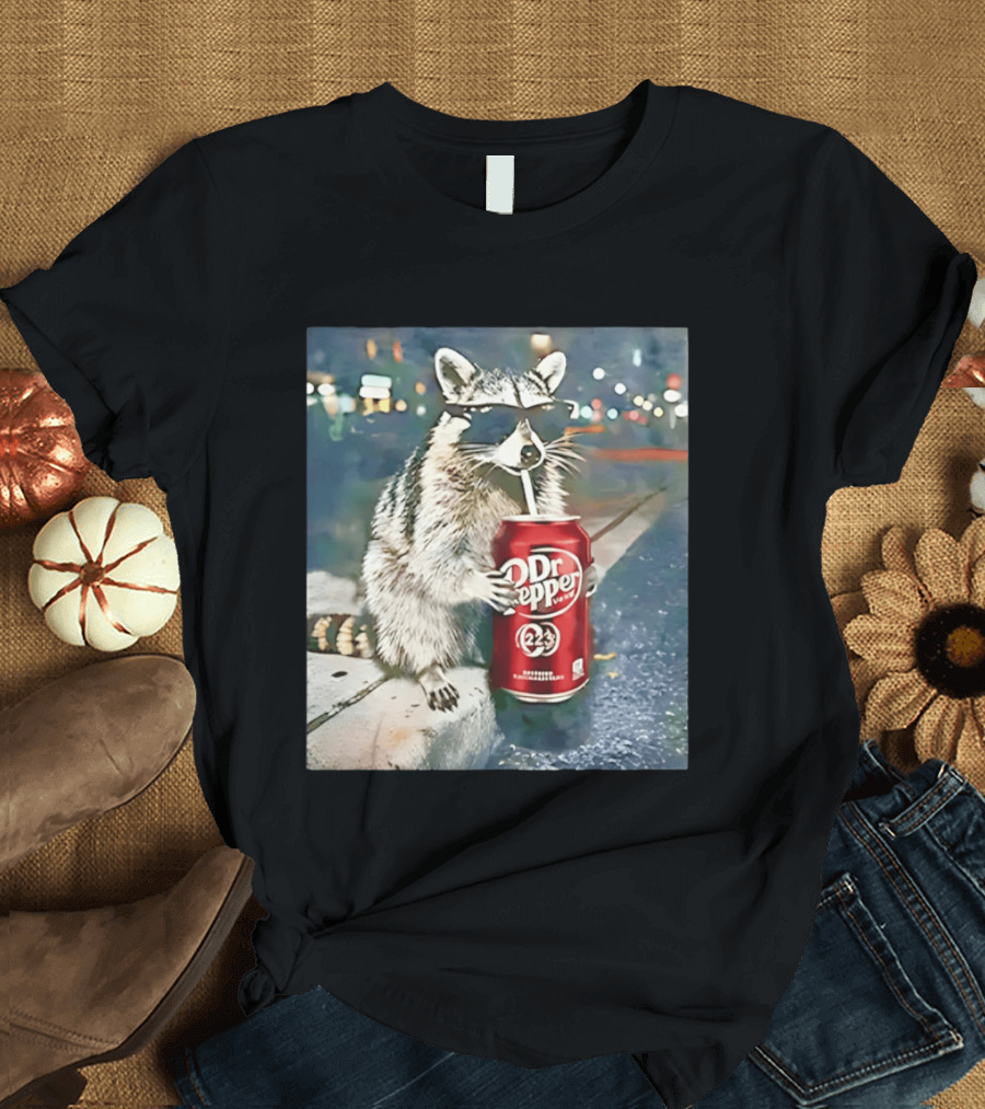 Raccoon Drinking Dr Pepper Meme Funny Soda Animal T-Shirt