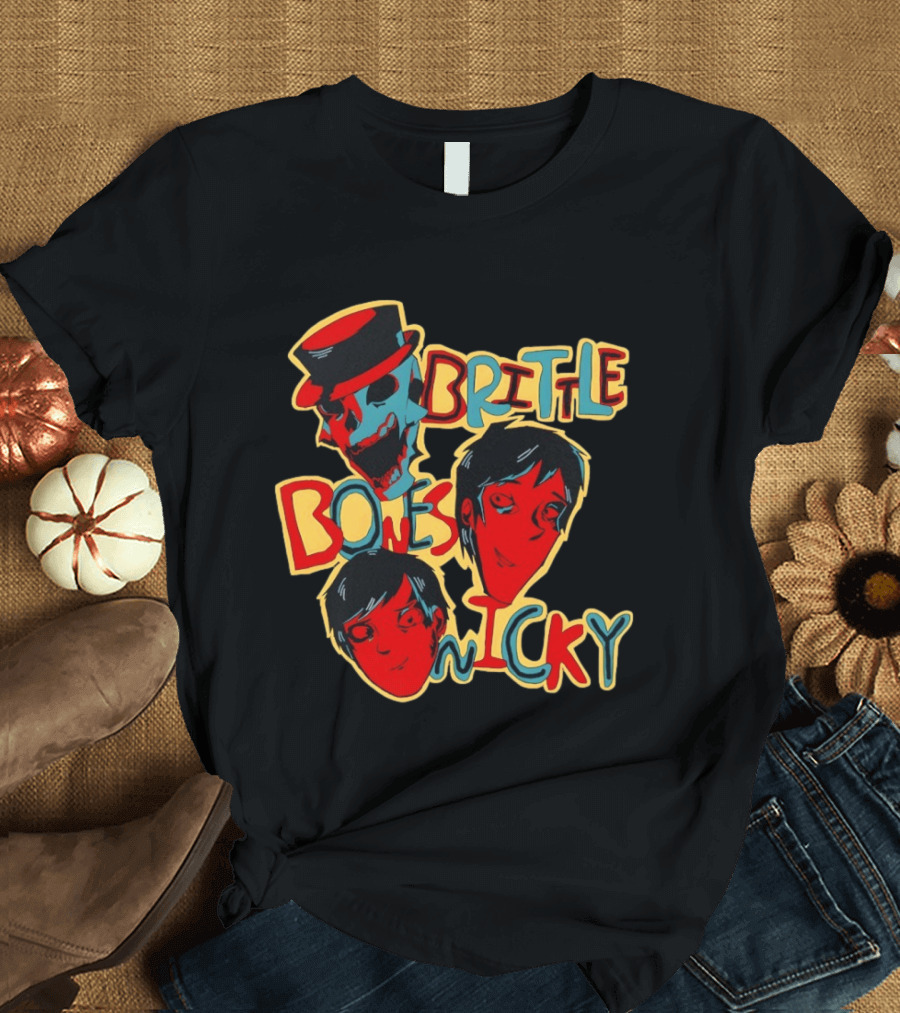 Brittle Bones Nicky Band Colorful Cartoon Character Faces T-Shirt