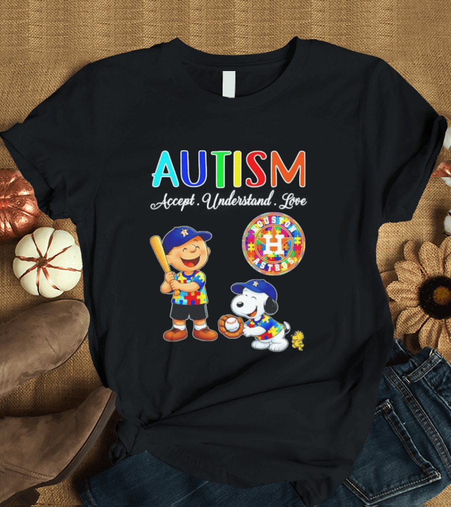 Autism Accept Understand Love Charlie Brown Snoopy Houston Astros MLB T-Shirt