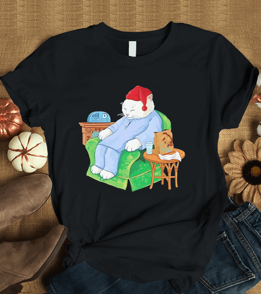 Sleepytime Cat Cartoon Cozy Scene With Tacos T-Shirt