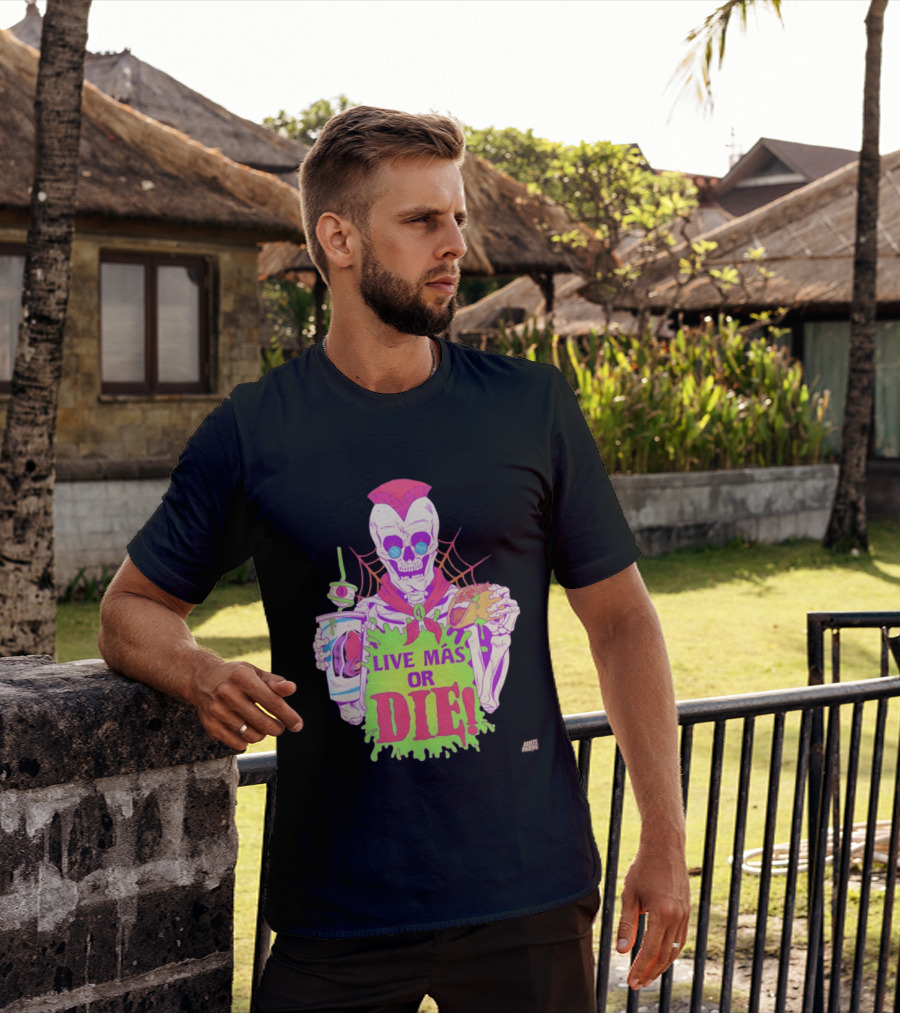 Live Más Or Die Skeleton With Taco And Drink Halloween T-Shirt