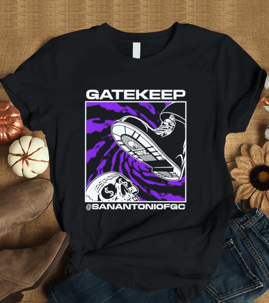 Gatekeep San Antonio Fighting Game Community Sneaker Skull T-Shirt