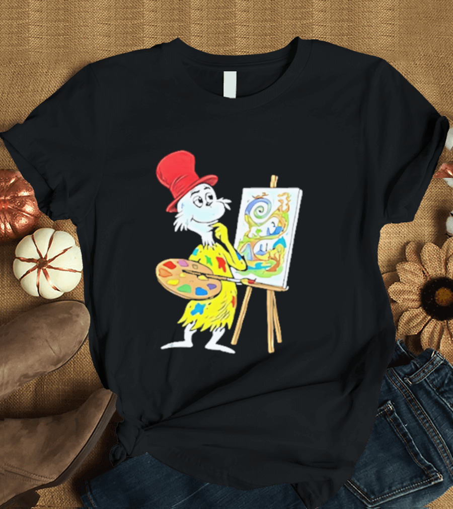 Sam I Am Red Hat Palette Painting Easel Whimsical Scene T-Shirt