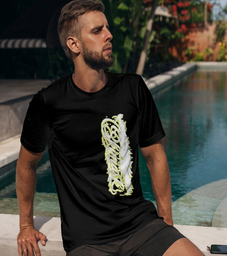 Ski Mask Script Neon Yellow Graffiti Style Vertical T-Shirt