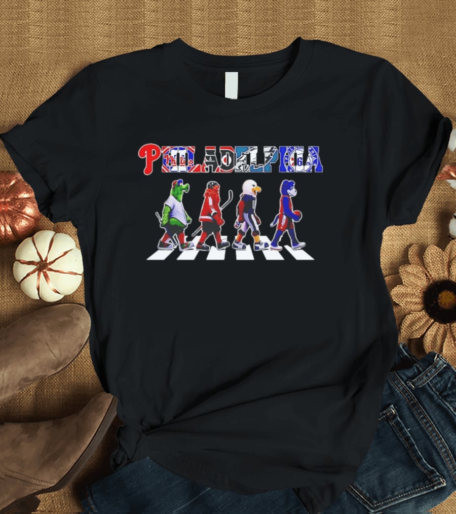 Philadelphia Phillies Sixers Flyers Eagles Mascots Abbey Road T-Shirt