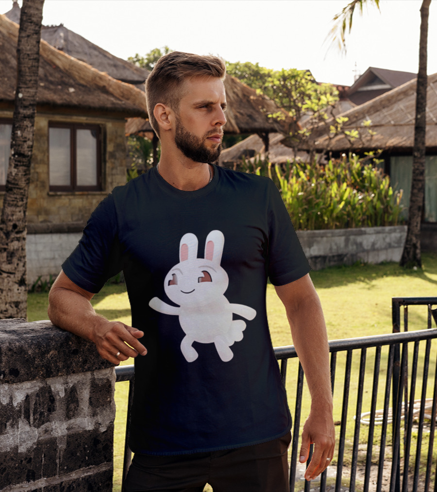 Cartoon Rabbit Waving Happy Bunny Character Cute Playful Pose T-Shirt