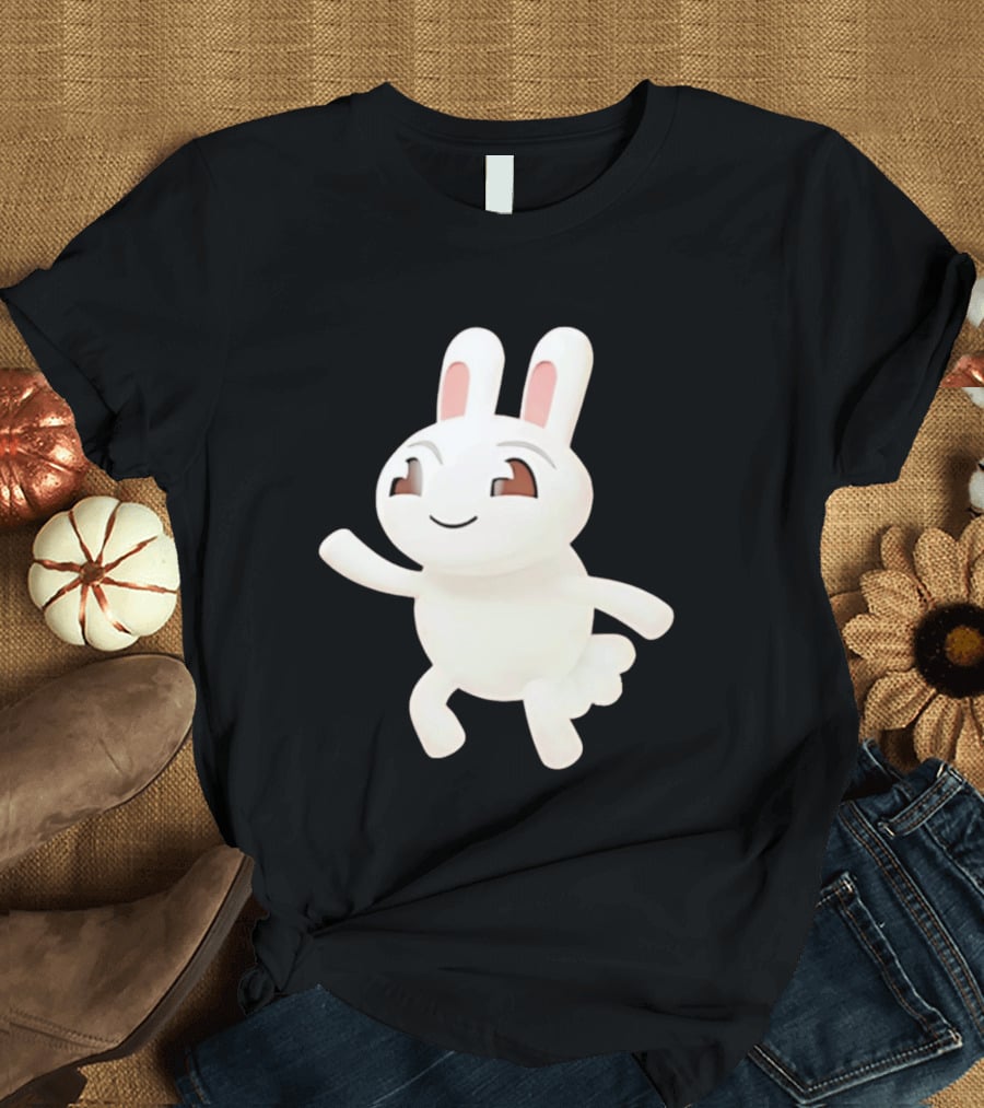 Cartoon Rabbit Waving Happy Bunny Character Cute Playful Pose T-Shirt