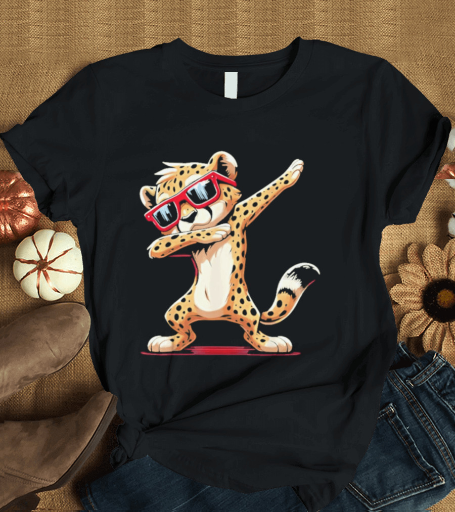 Cheetah Dabbing With Red Sunglasses Animal Pose T-Shirt