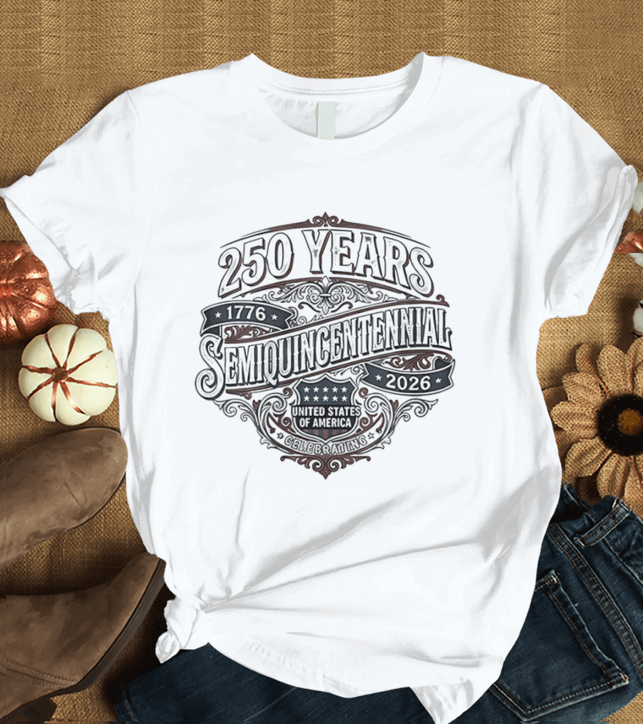 250 Years Semiquincentennial 1776 2026 United States Of America Vintage Banner Stars T-Shirt