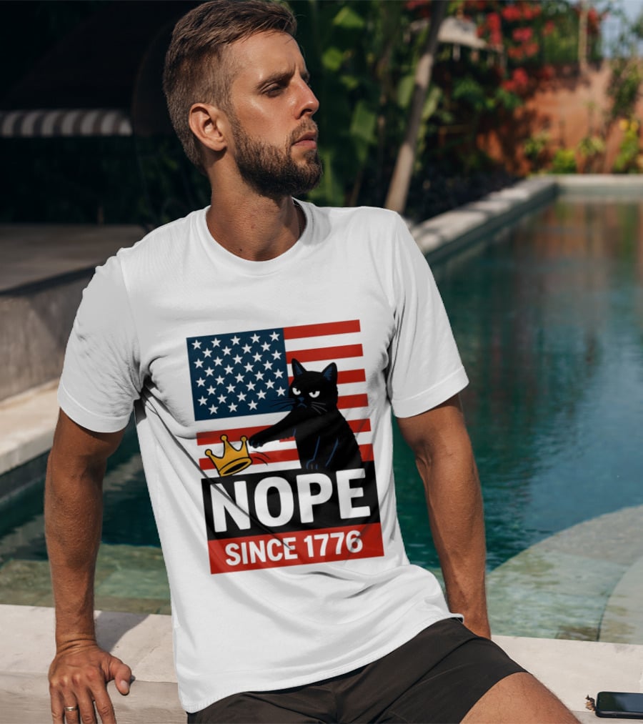 Nope Since 1776 Black Cat Anti MAGA Protest American Flag T-Shirt