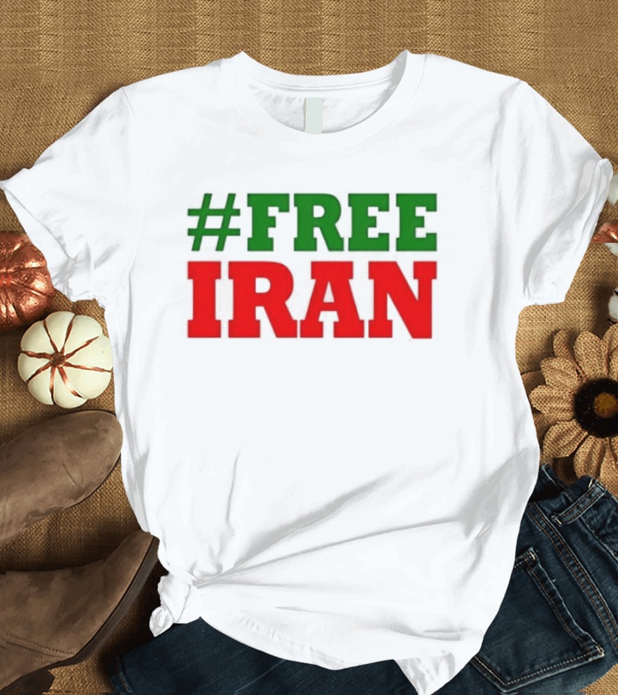 #FREE IRAN Green Red Text Bold Message T-Shirt