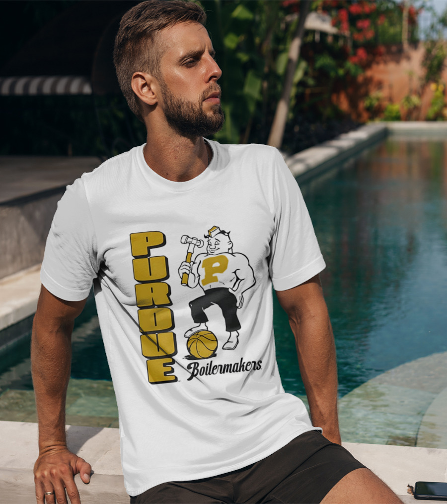 Purdue Boilermakers Basketball Hammer 1970s Retro Team T-Shirt